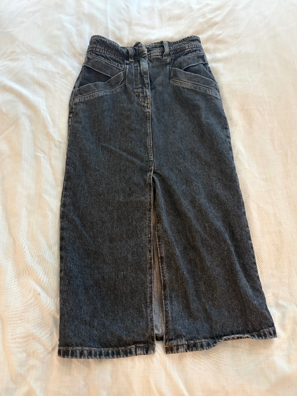 IRO black wash denim midi skirt